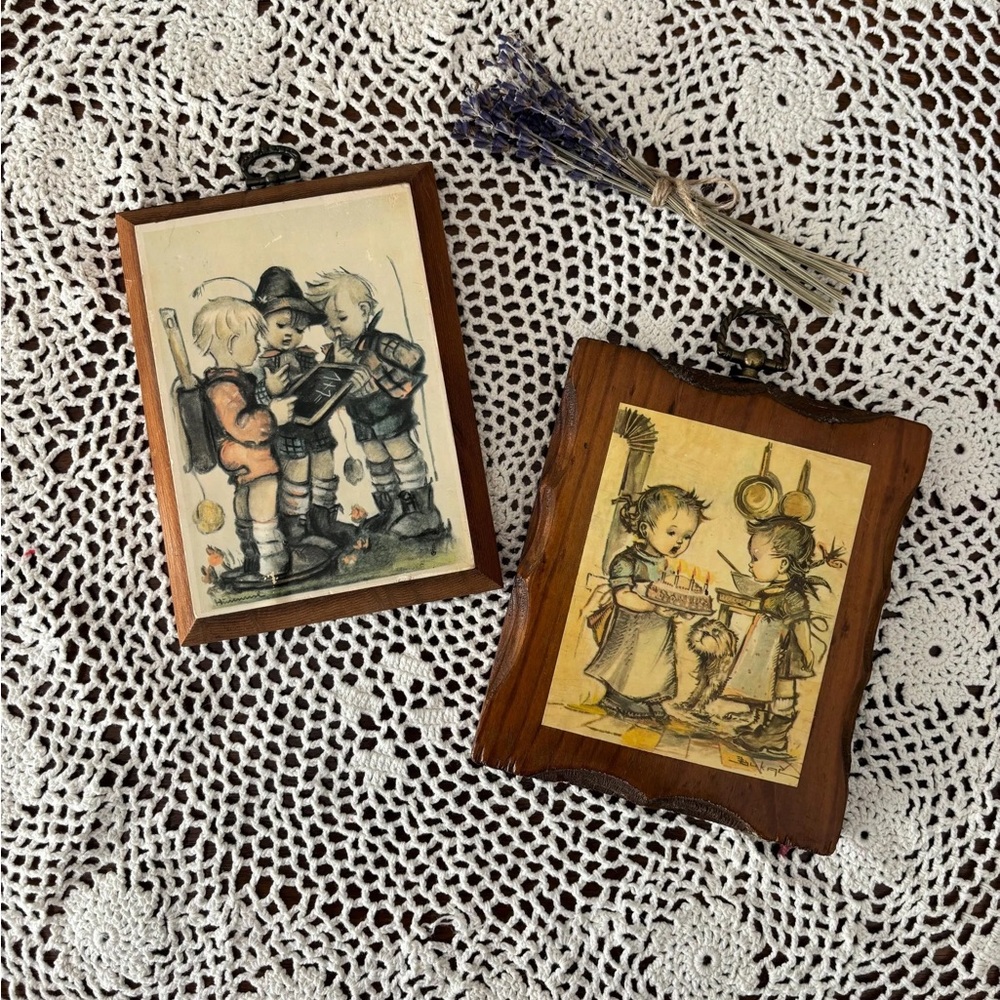Vintage 70s Set Hummel Wood Plaques Art Wall Decor Gallery Cottagecore Farmhouse